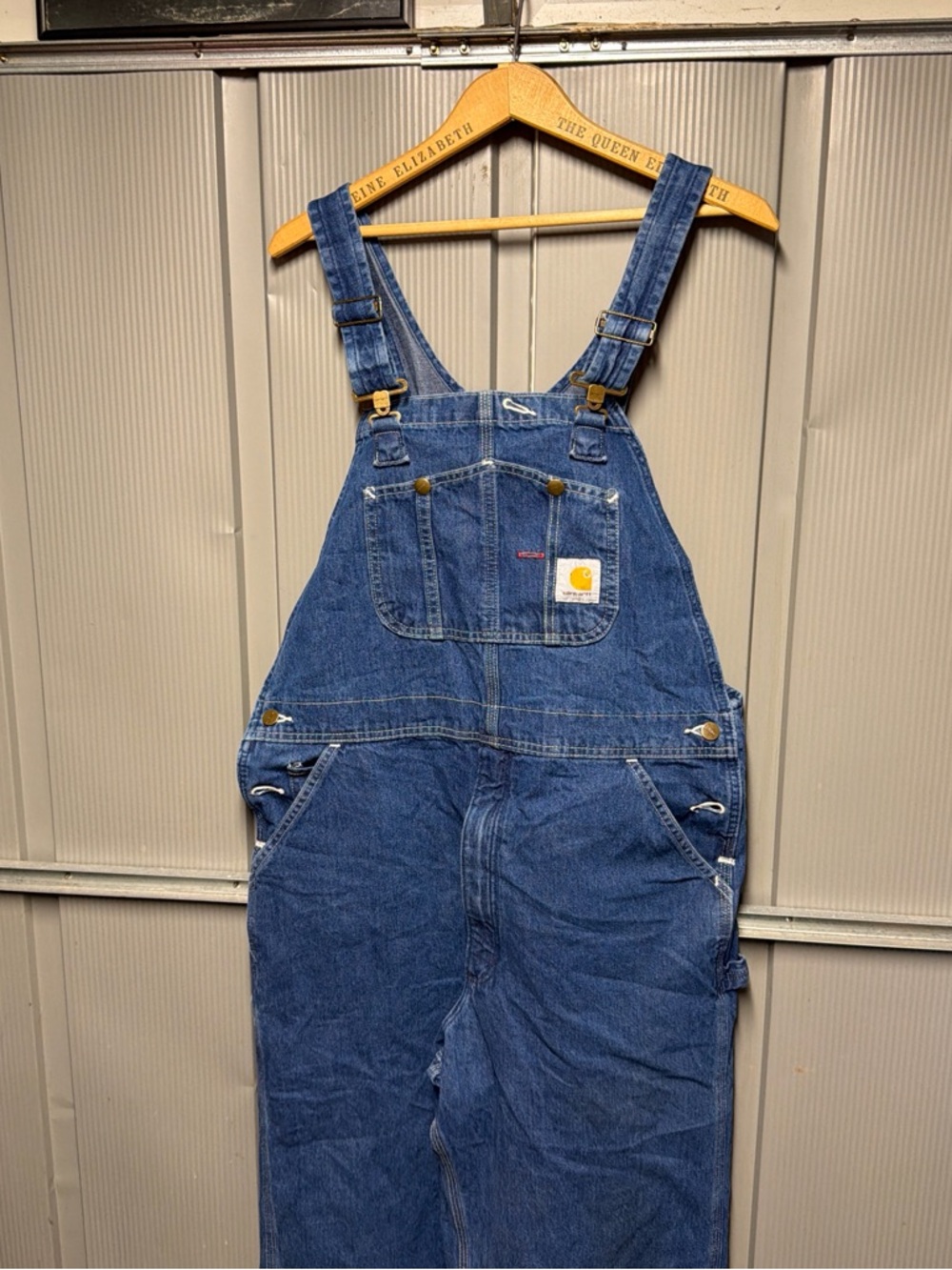 Carhartt Jean Bib Overalls Mens 38X30 Blue Denim Work Wear R07-DST